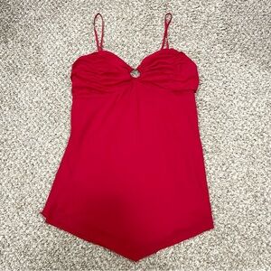 Vintage Y2K 2000s mcbling red asymmetrical fairy core tank top with o ring